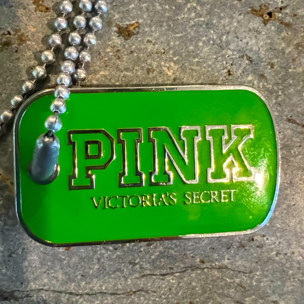 Pink Vs Dog Tag Necklace Lime Green & Silver Ball Chain Victoria’s Secret
